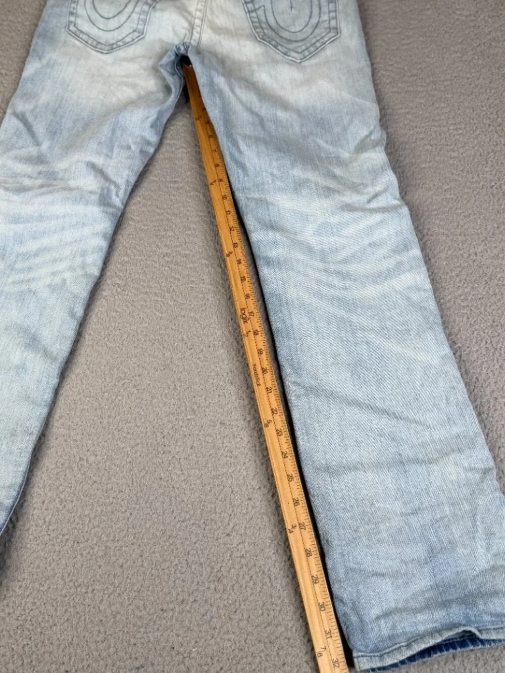 TRUE RELIGION Ricky Relaxed Straight Jeans Blue Yellow Horseshoe Stitch Mens 31